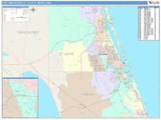 Fort Pierce-Port St. Lucie Metro Area Wall Map Color Cast Style 2025